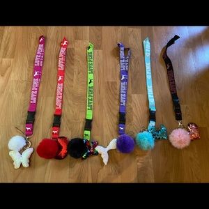 Love pink lanyard pompom sequin keychain